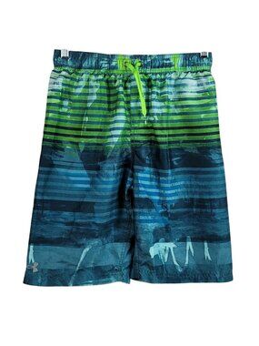 Under Armour Boy Swim Trunks Green XL Shorts Drawstring Striped Lined Elastic